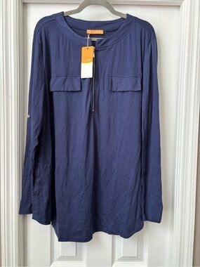 Ya Ya Bay Navy Zip-Front Long Sleeve Top